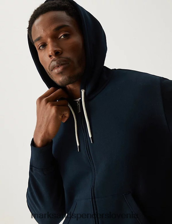 pulover s kapuco iz čistega bombaža temna mornarica Marks & Spencer oblačila moški 6T8F6X7220