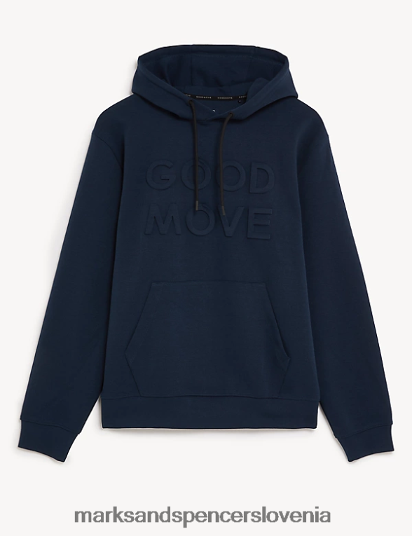 pulover s kapuco z bogato bombažno grafiko mornarica Marks & Spencer oblačila moški 6T8F6X5348