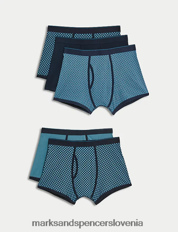 5pk bombaža, bogati hladni in sveži kovčki srednje turkizna Marks & Spencer oblačila moški 6T8F6X4748