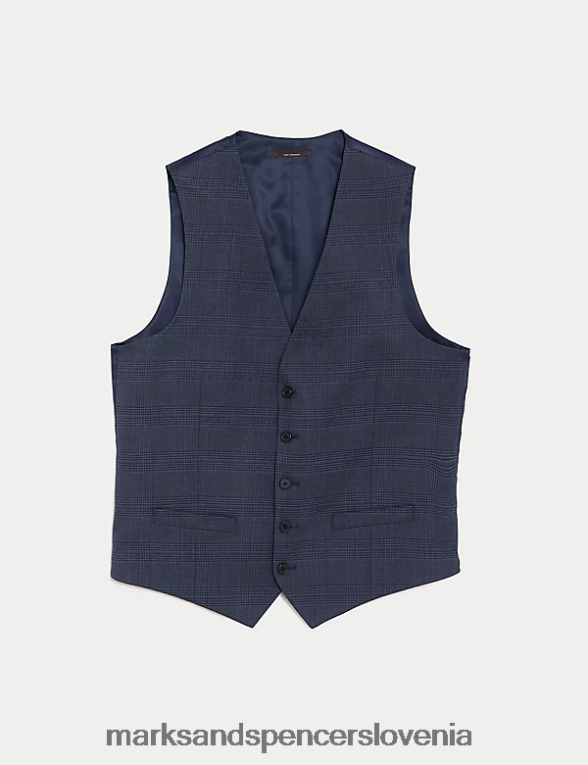 karirasti raztegljiv telovnik princa od Walesa mornarica Marks & Spencer oblačila moški 6T8F6X5591