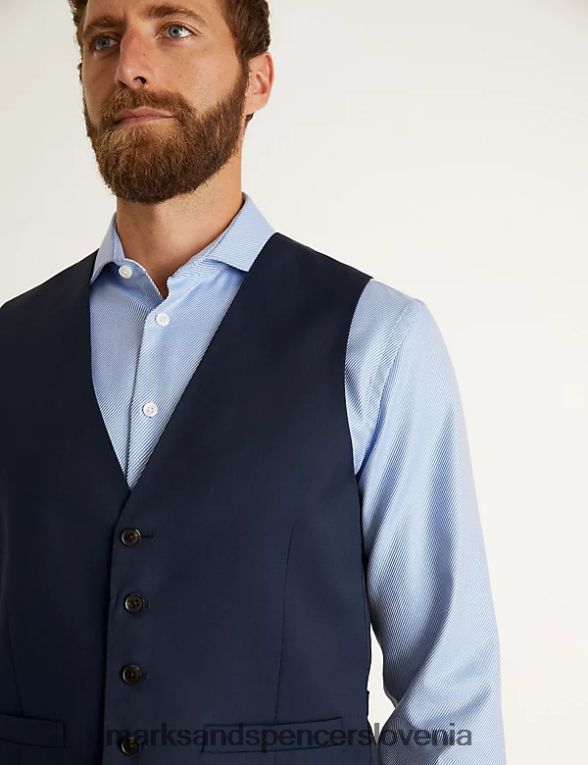 telovnik iz keperja iz čiste volne srednja mornarica Marks & Spencer oblačila moški 6T8F6X6290