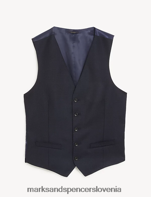 telovnik s teksturo čiste volne mornarica Marks & Spencer oblačila moški 6T8F6X7060
