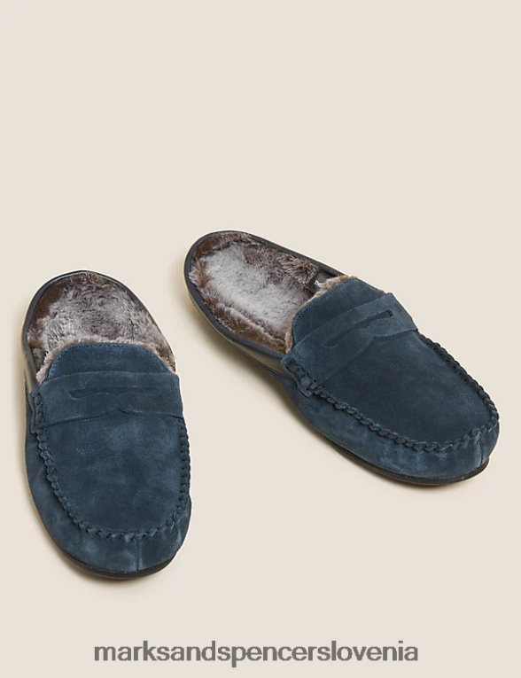 mokasini iz semiša in flisa mornarica Marks & Spencer obutev moški 6T8F6X7099