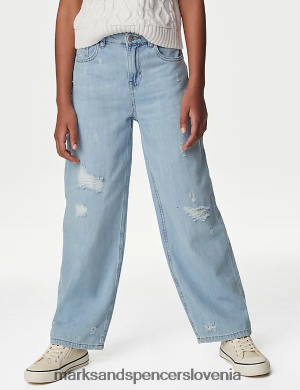 sproščene jeans hlače svetlo denim Marks & Spencer oblačila otroci 6T8F6X8813