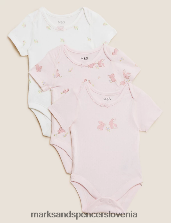 Bodi z vzorcem iz čistega bombaža iz 3 kosov roza mešanica Marks & Spencer oblačila otroci 6T8F6X7744