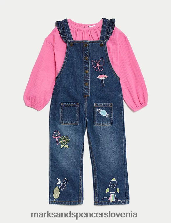 obleka iz čistega bombaža denim Marks & Spencer oblačila otroci 6T8F6X9221