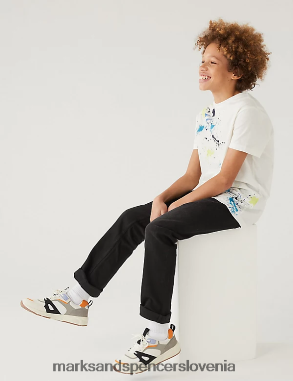 bombaž jones straight fit z raztegljivimi kavbojkami črn denim Marks & Spencer oblačila otroci 6T8F6X8181