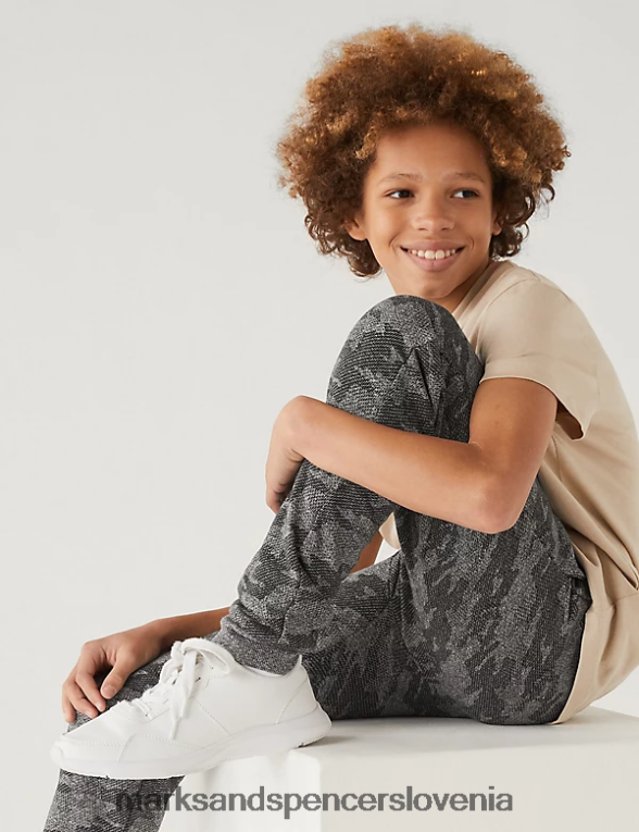 bombažne maskirne joggerje siva mešanica Marks & Spencer oblačila otroci 6T8F6X8310