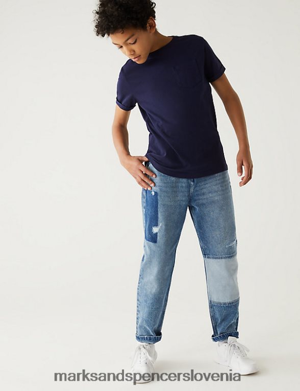 sproščen patchwork jeans srednje modra Marks & Spencer oblačila otroci 6T8F6X8286
