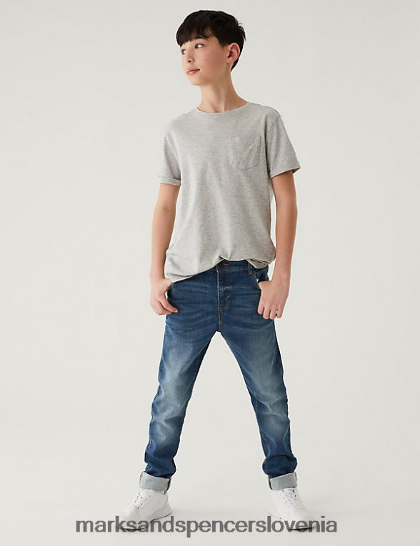 the smith skinny fit bombaž z raztegljivimi kavbojkami modri denim Marks & Spencer oblačila otroci 6T8F6X8341