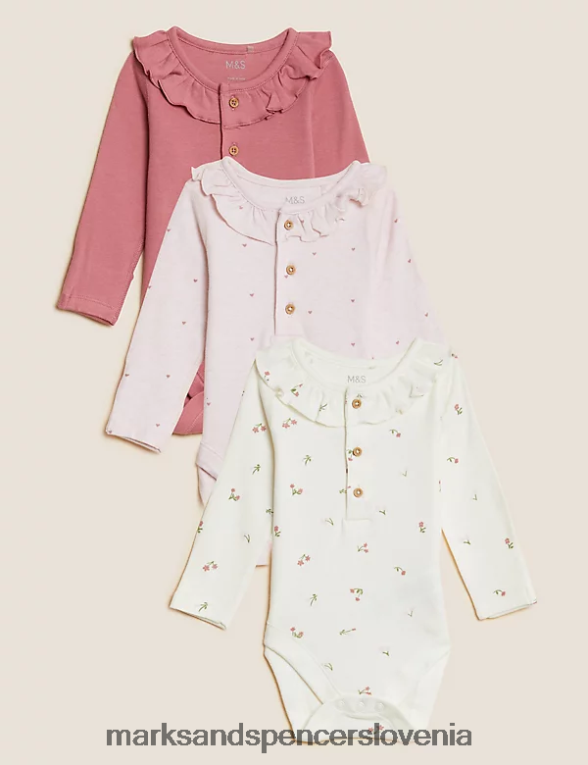 3pk bodi iz čistega bombaža roza mešanica Marks & Spencer oblačila otroci 6T8F6X7601