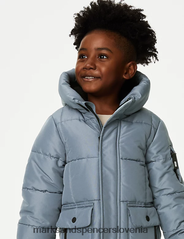 stormwear podložen plašč s kapuco in parangalom jekleno modra Marks & Spencer oblačila otroci 6T8F6X8193