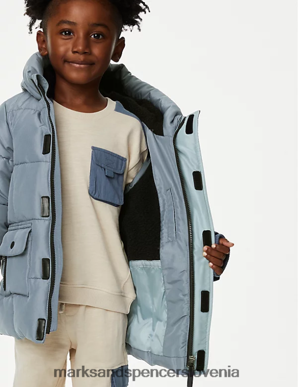stormwear podložen plašč s kapuco in parangalom jekleno modra Marks & Spencer oblačila otroci 6T8F6X8193