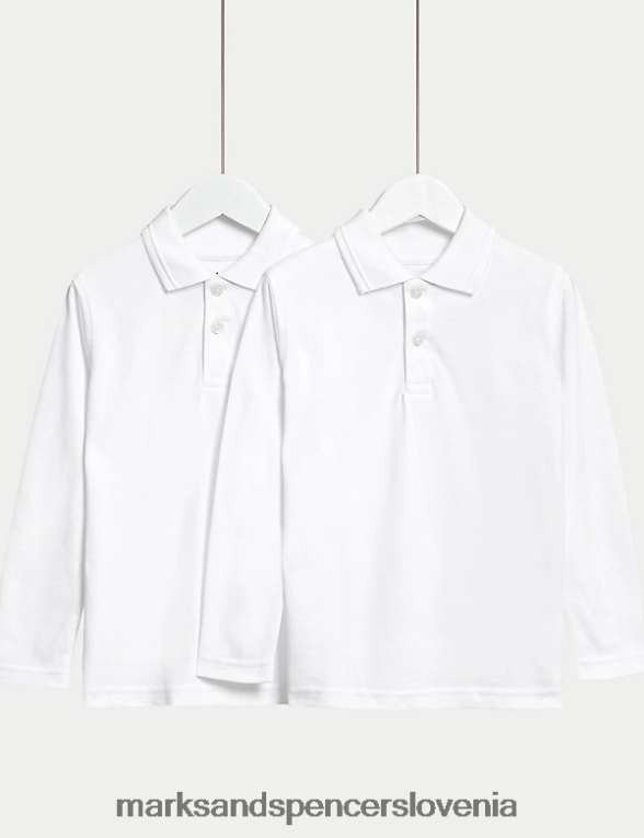 2pk šolske polo majice iz čistega bombaža bela Marks & Spencer šolska uniforma otroci 6T8F6X3296