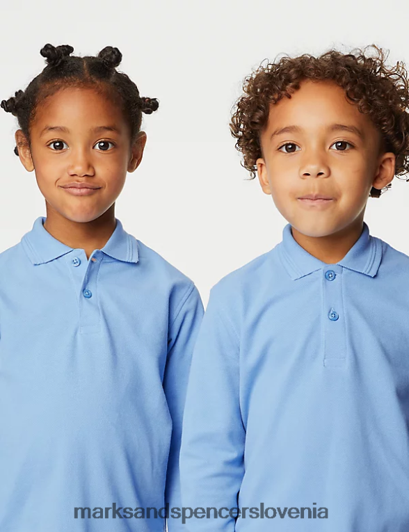 2pk šolske polo majice iz čistega bombaža modra Marks & Spencer šolska uniforma otroci 6T8F6X3593