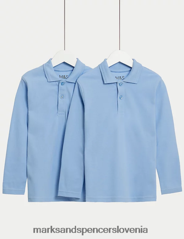 2pk šolske polo majice iz čistega bombaža modra Marks & Spencer šolska uniforma otroci 6T8F6X3593