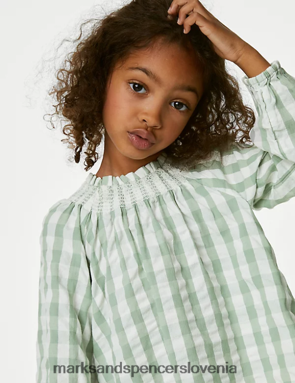 bluza iz čistega bombaža zelena mešanica Marks & Spencer oblačila otroci 6T8F6X9136