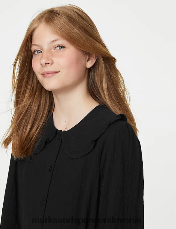 bluza z ovratnikom iz čistega bombaža Črna Marks & Spencer oblačila otroci 6T8F6X9914