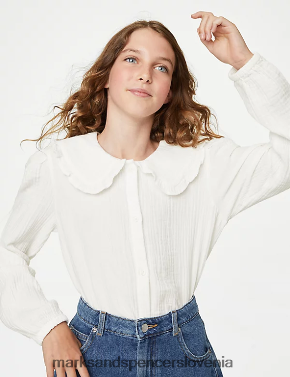 bluza z ovratnikom iz čistega bombaža slonovina Marks & Spencer oblačila otroci 6T8F6X9695