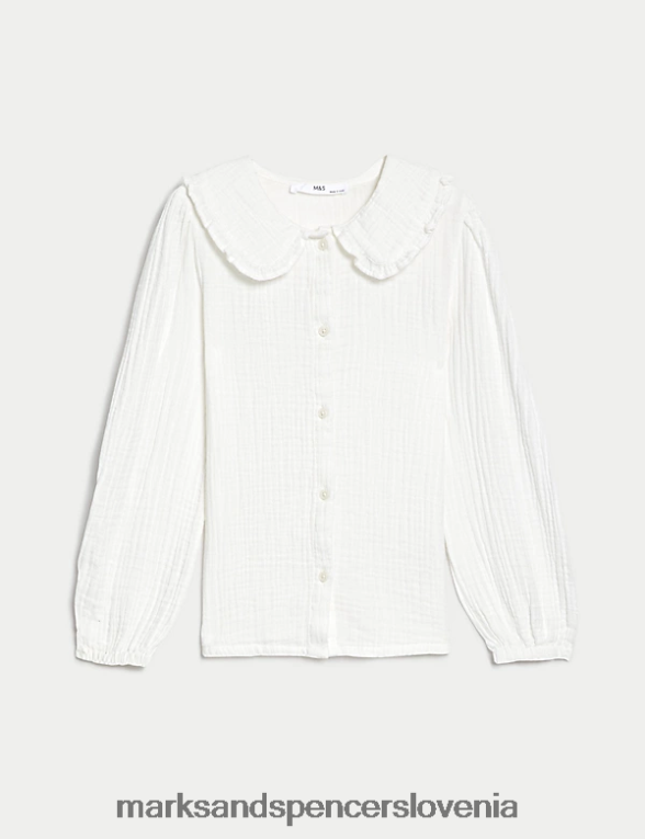 bluza z ovratnikom iz čistega bombaža slonovina Marks & Spencer oblačila otroci 6T8F6X9695