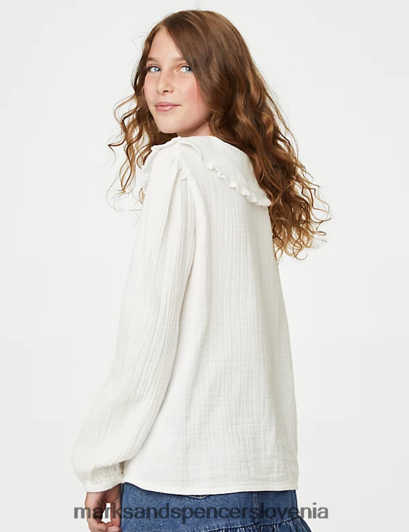 bluza z ovratnikom iz čistega bombaža slonovina Marks & Spencer oblačila otroci 6T8F6X9695