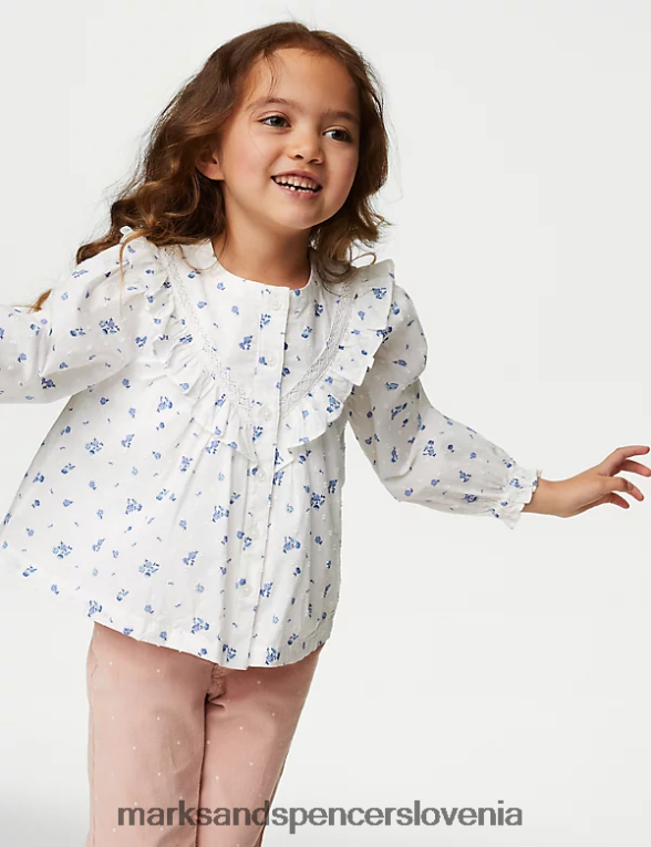 zgornji del bluze iz čistega bombaža bela mešanica Marks & Spencer oblačila otroci 6T8F6X9321
