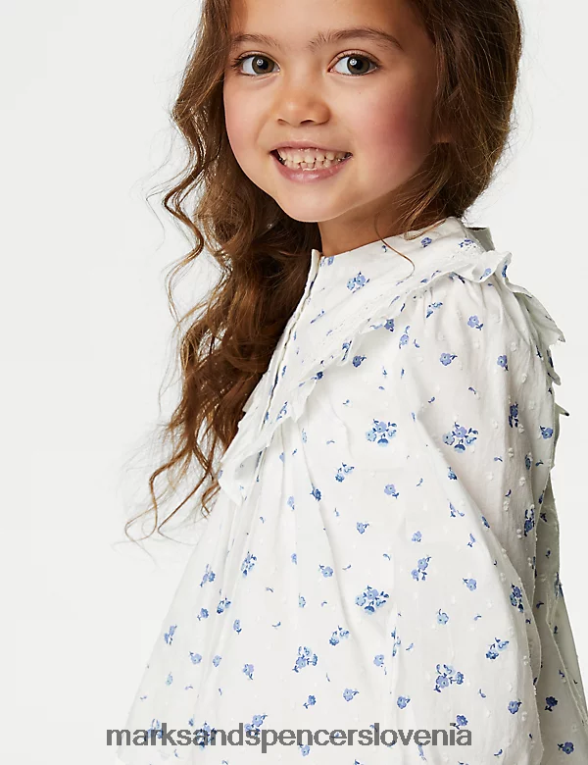 zgornji del bluze iz čistega bombaža bela mešanica Marks & Spencer oblačila otroci 6T8F6X9321
