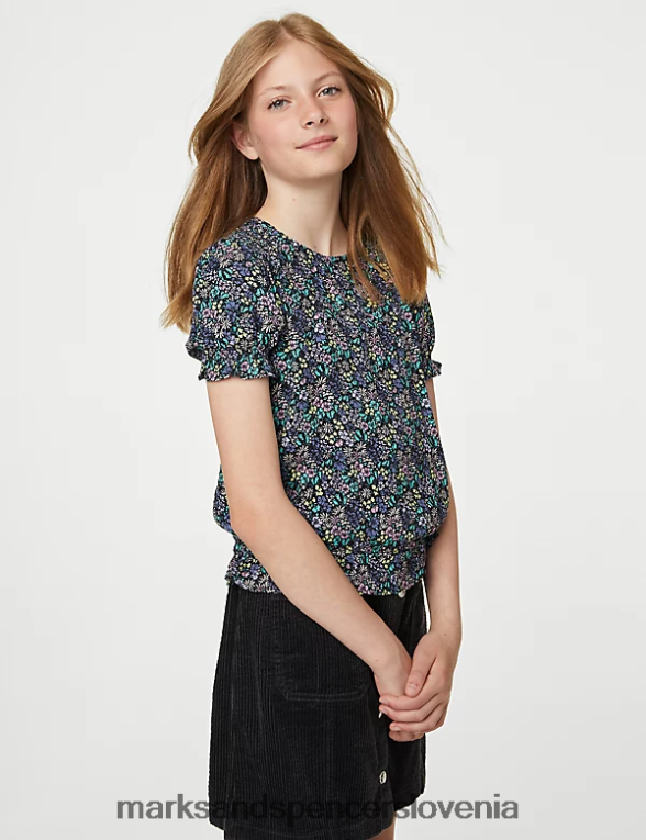 zgornji del bluze s cvetličnim motivom modra mešanica Marks & Spencer oblačila otroci 6T8F6X9101