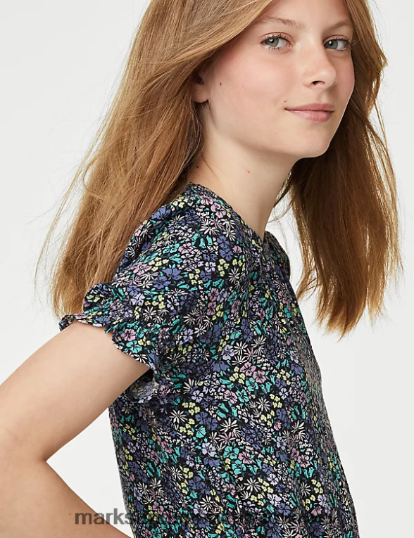 zgornji del bluze s cvetličnim motivom modra mešanica Marks & Spencer oblačila otroci 6T8F6X9101