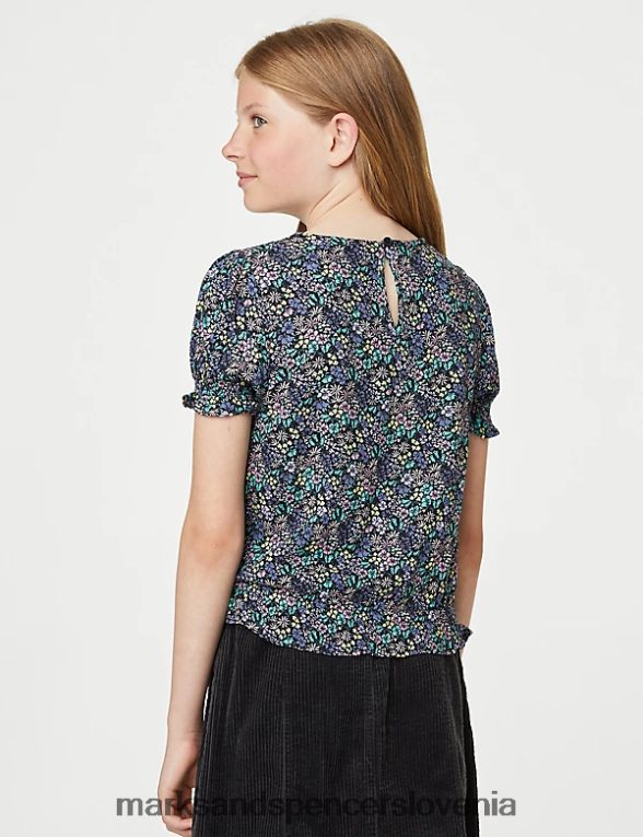 zgornji del bluze s cvetličnim motivom modra mešanica Marks & Spencer oblačila otroci 6T8F6X9101