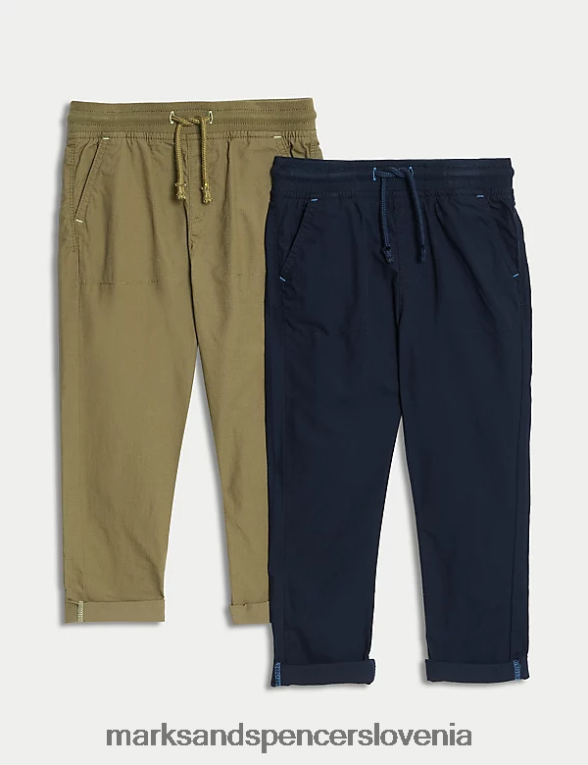 2pk bogate bombažne hlače mornarska mešanica Marks & Spencer oblačila otroci 6T8F6X8109