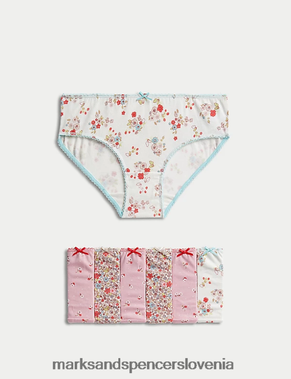 7pk spodnje hlače s cvetličnim motivom iz čistega bombaža roza mešanica Marks & Spencer oblačila otroci 6T8F6X8819