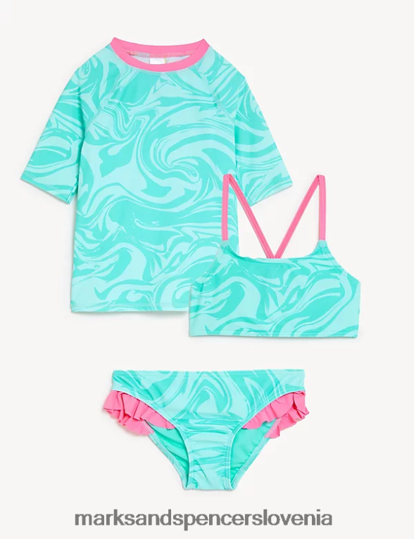 3-delni plavalni komplet s potiskom marmorja aqua Marks & Spencer oblačila otroci 6T8F6X9916