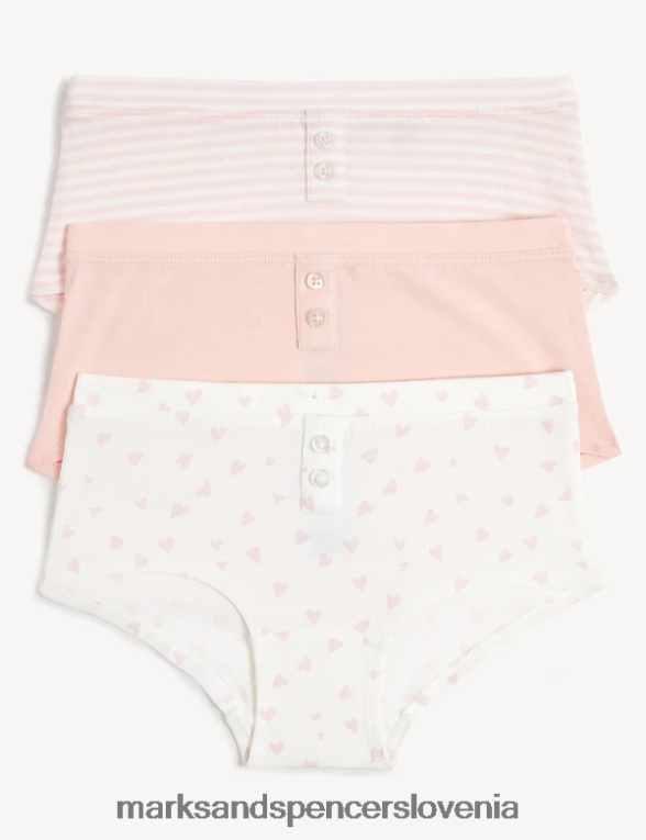 3pk bombaž z raztegljivimi vzorčastimi kratkimi hlačami roza mešanica Marks & Spencer oblačila otroci 6T8F6X8965