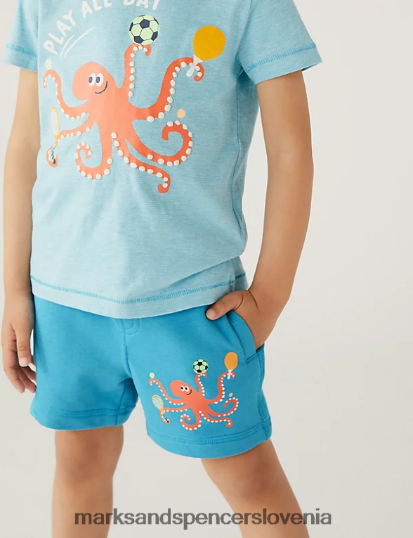 bombažne kratke hlače Octopus modra mešanica Marks & Spencer oblačila otroci 6T8F6X8580
