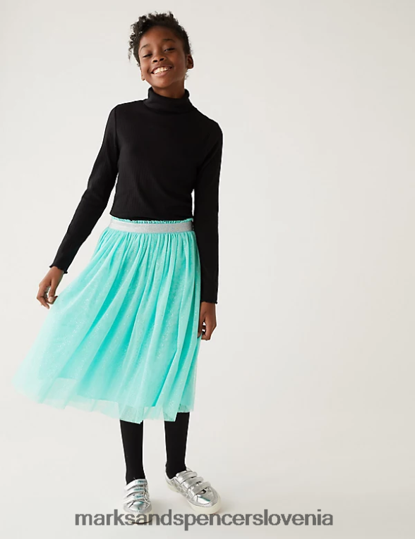 midi krilo z bleščicami iz tila aqua Marks & Spencer oblačila otroci 6T8F6X9789