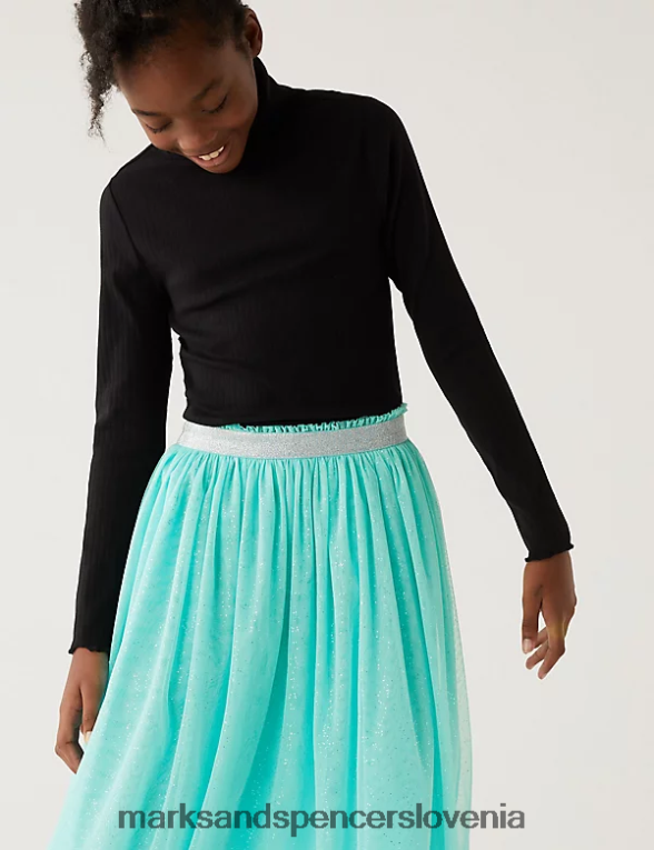 midi krilo z bleščicami iz tila aqua Marks & Spencer oblačila otroci 6T8F6X9789