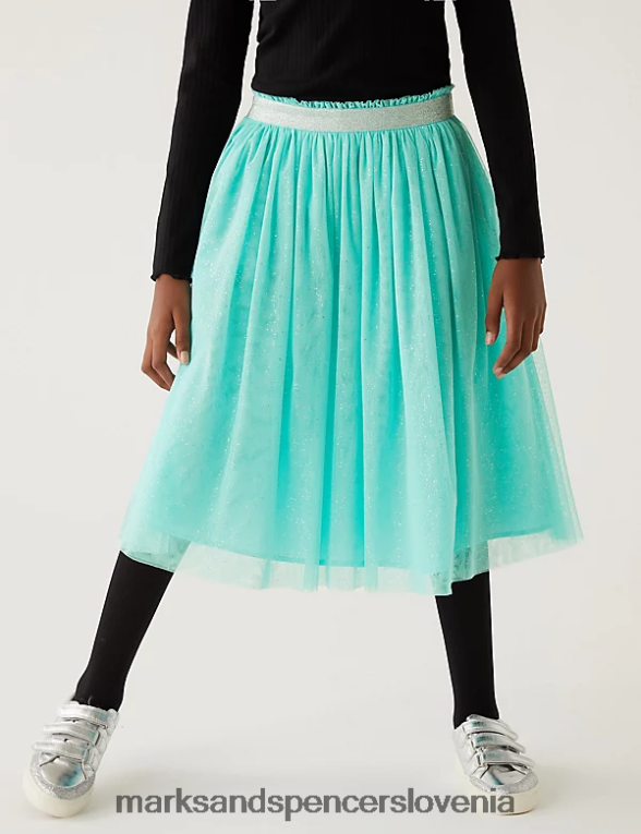 midi krilo z bleščicami iz tila aqua Marks & Spencer oblačila otroci 6T8F6X9789