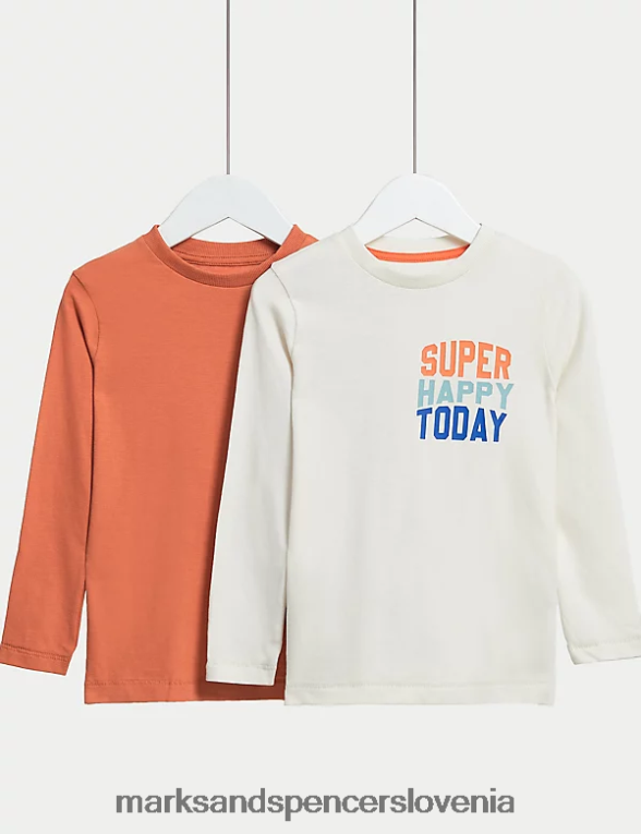 2pk čistega bombaža vesel slogan in navadne majice kaliko mešanica Marks & Spencer oblačila otroci 6T8F6X7888