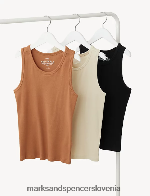 3pk bombažni rebrasti telovniki multi/nevtralno Marks & Spencer oblačila otroci 6T8F6X9874