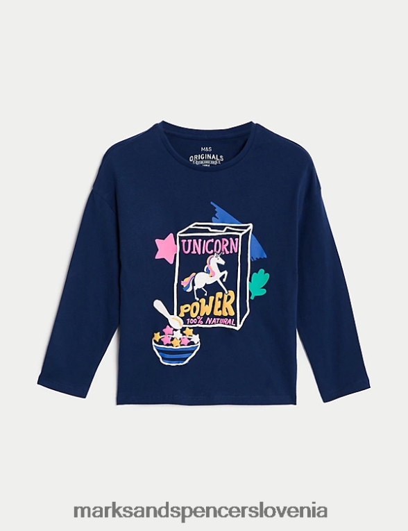 bleščeča majica s potiskom samoroga iz čistega bombaža indigo Marks & Spencer oblačila otroci 6T8F6X9026