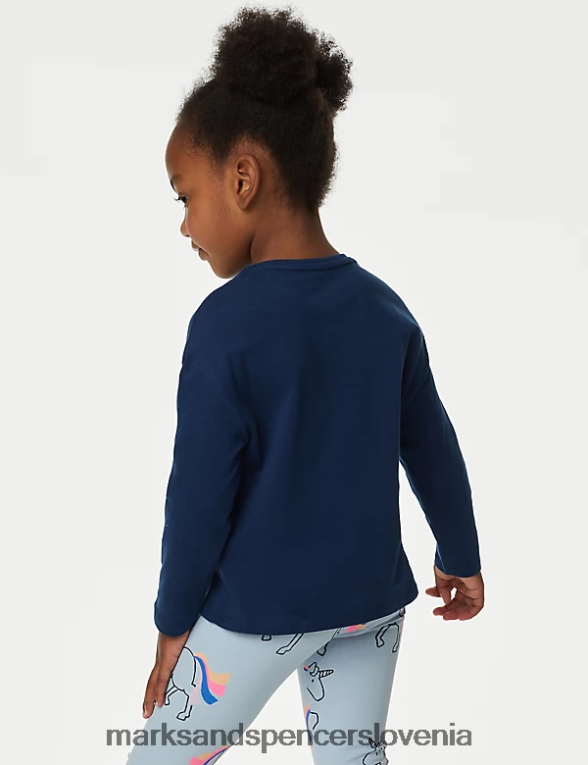 bleščeča majica s potiskom samoroga iz čistega bombaža indigo Marks & Spencer oblačila otroci 6T8F6X9026