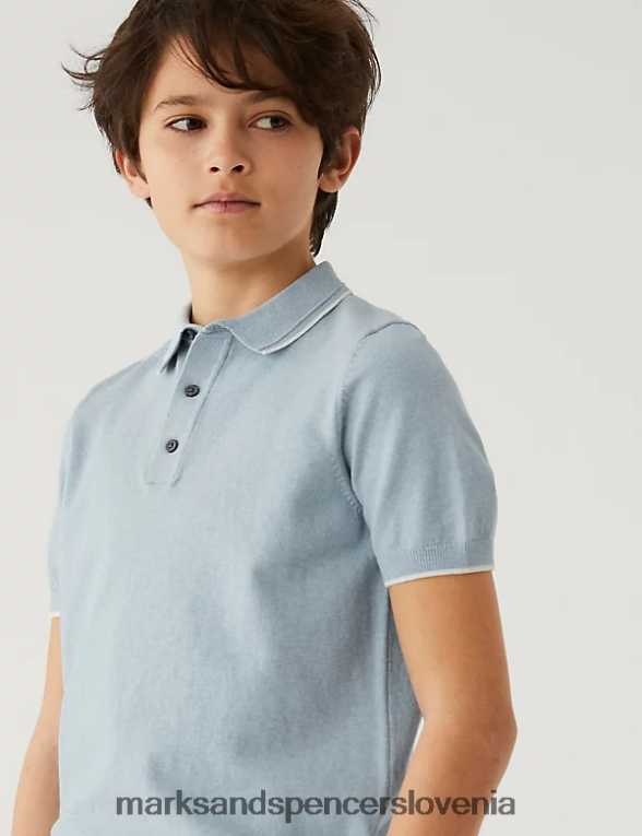 bombažna pletena polo majica bledo modra Marks & Spencer oblačila otroci 6T8F6X7949