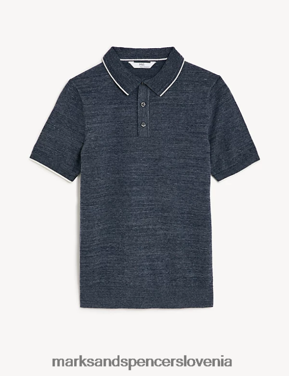 bombažna pletena polo majica mornarica Marks & Spencer oblačila otroci 6T8F6X8197