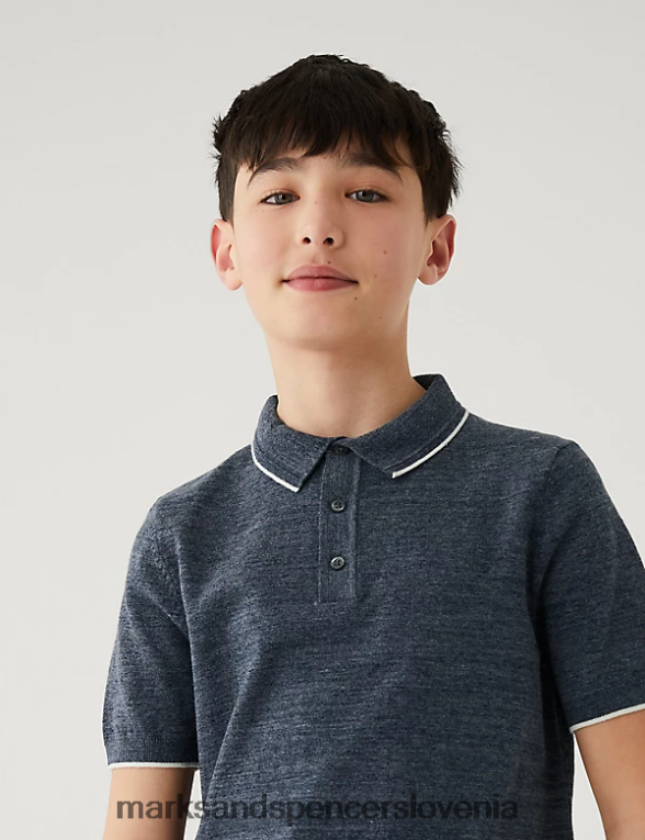 bombažna pletena polo majica mornarica Marks & Spencer oblačila otroci 6T8F6X8197