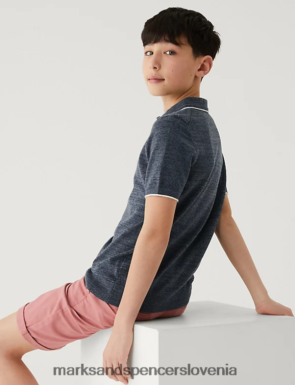 bombažna pletena polo majica mornarica Marks & Spencer oblačila otroci 6T8F6X8197