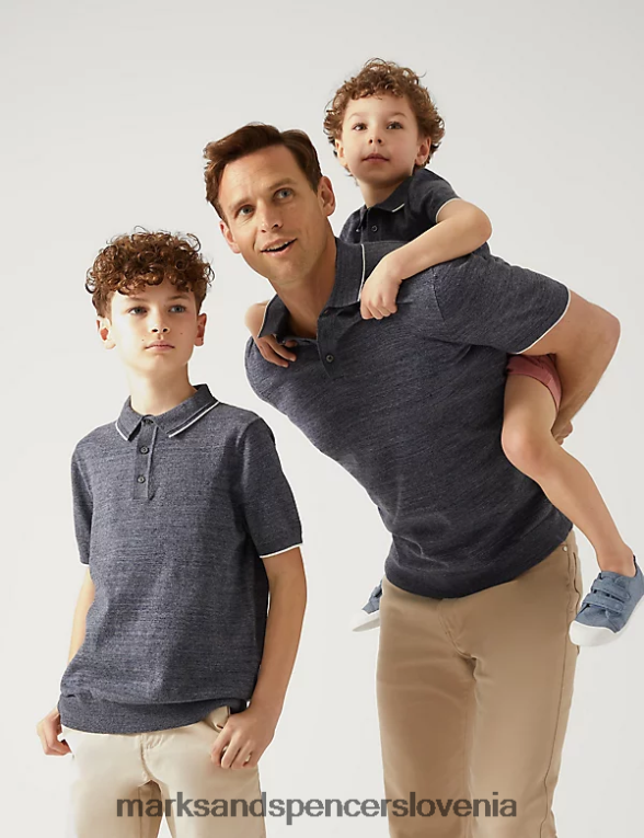 bombažna pletena polo majica mornarica Marks & Spencer oblačila otroci 6T8F6X8197