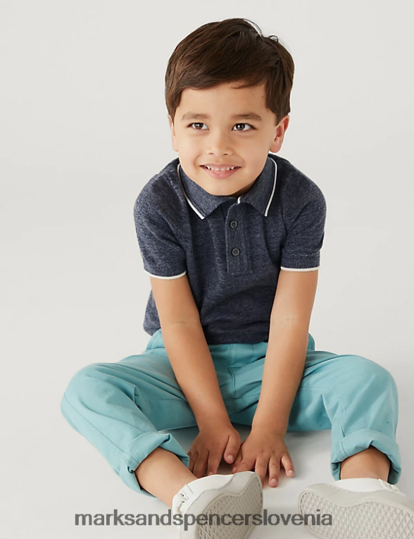 bombažna pletena polo majica mornarica Marks & Spencer oblačila otroci 6T8F6X8219