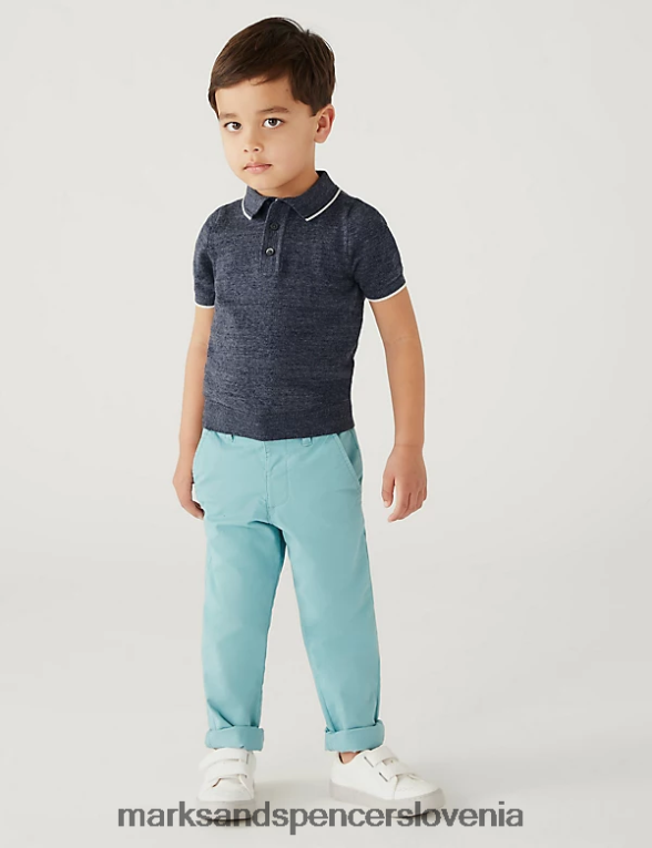 bombažna pletena polo majica mornarica Marks & Spencer oblačila otroci 6T8F6X8219