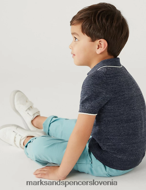 bombažna pletena polo majica mornarica Marks & Spencer oblačila otroci 6T8F6X8219